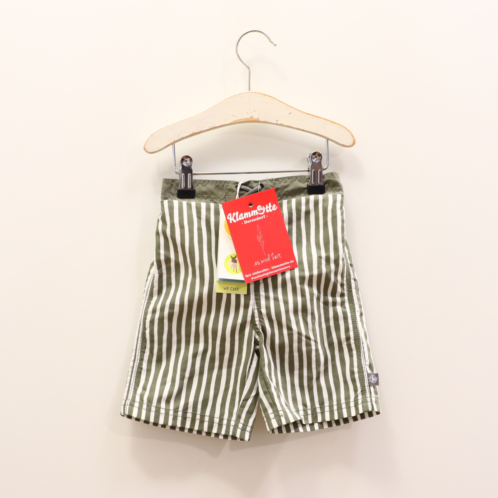 Bademode LÄSSIG 98 oliv/weiß Streifen Badeshorts UPF 80/mit Windelfutter/NEU!