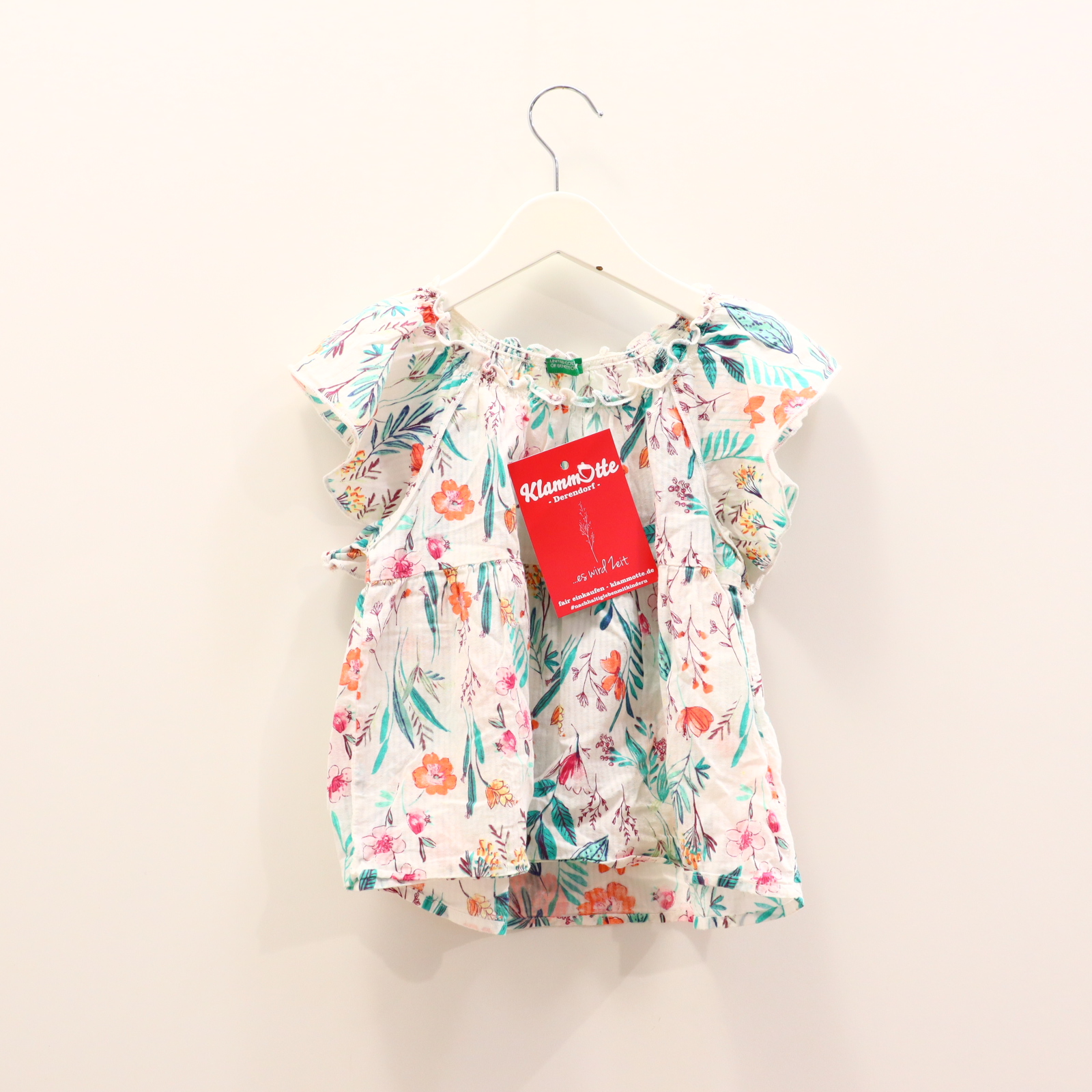 Oberteil BENETTTON  98 bunt/weiß Alloverprint/Blumen Bluse/kurzarm Baumwolle