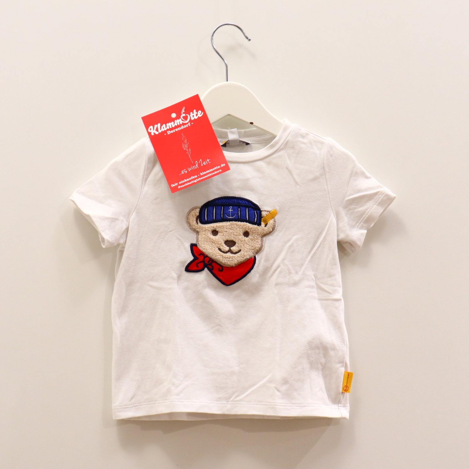 Oberteil Steiff 80 weiß Applikation/Logo kurzarm Shirt Baumwolle/Elasthan