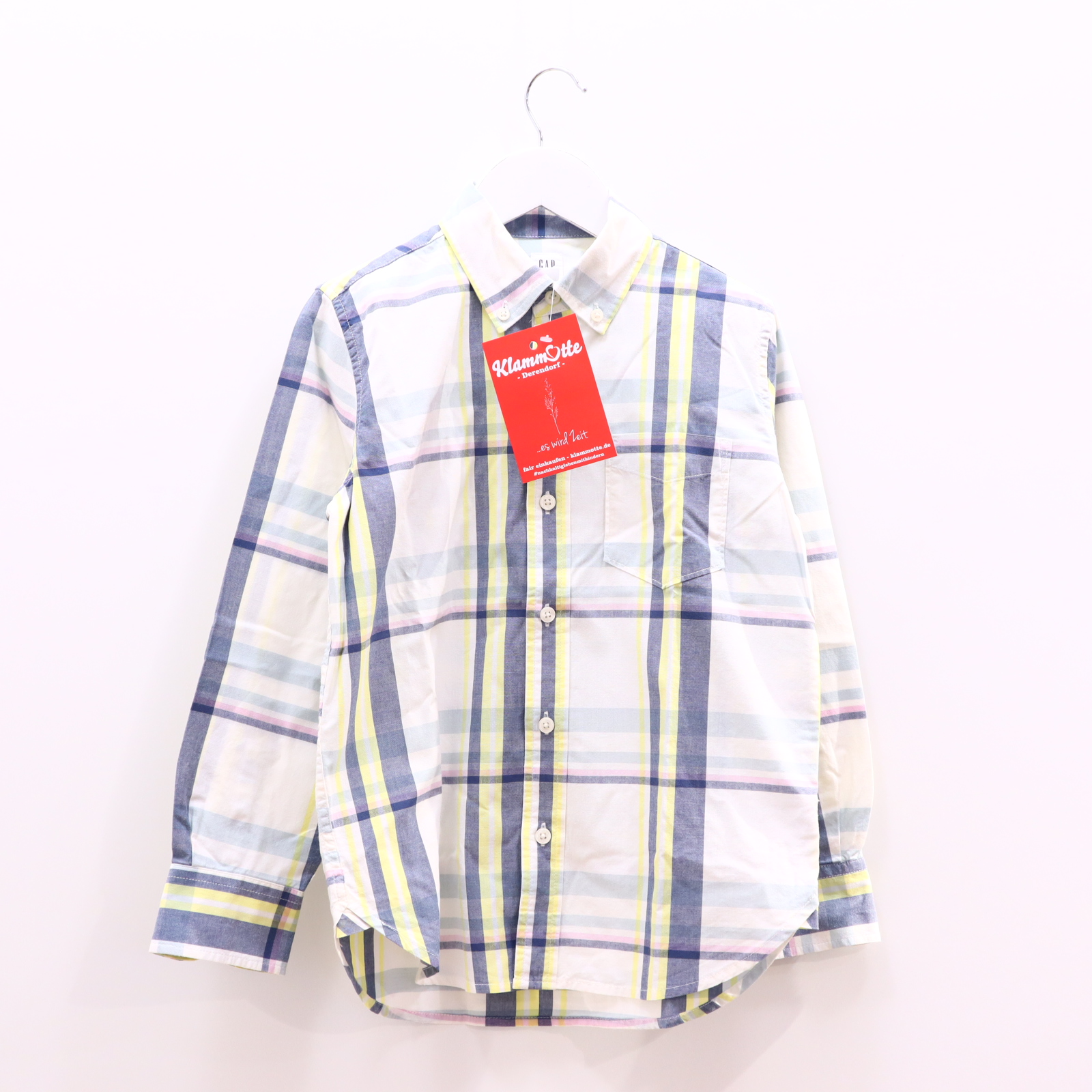 Oberteil GAP Gr. 134/Gr. 140 Hemd/langarm bunt/weiß Baumwolle gestreift Button-down-Kragen