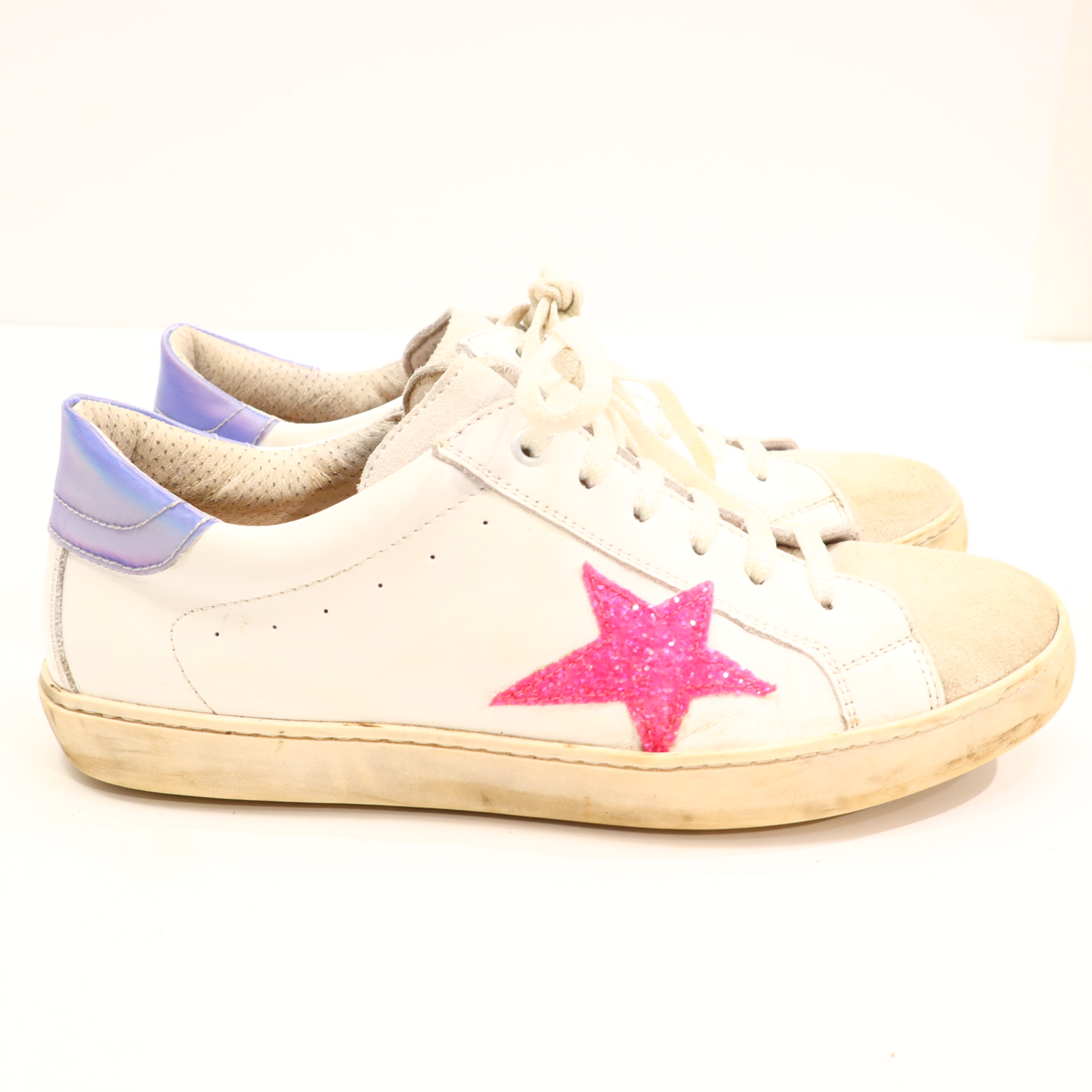 Halbschuhe Dianetti Schnürschuh mit Reißverschluß 38 pink/weiß Leder leichte gleichmäßige Ablaufspuren