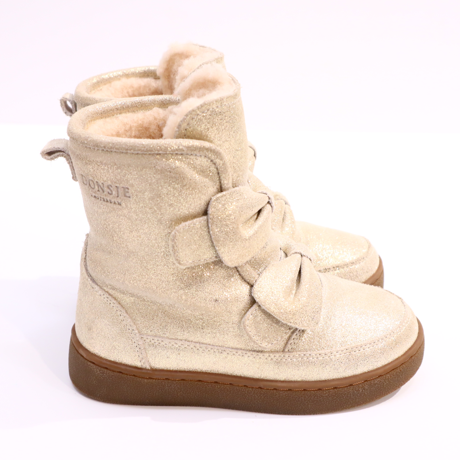 Stiefel DONSJE 26 gold/creme Leder Glitzer Boot/Klett Herbst/Winter Lammfell neuwertig!