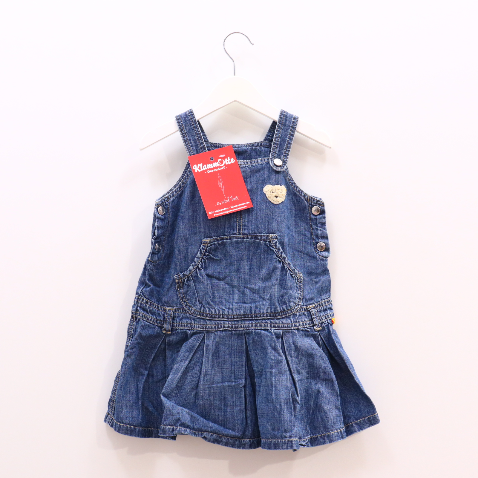 Kleider & Röcke Steiff Jeanskleid/Latzkleid 92 blau Applikation/Logo denim