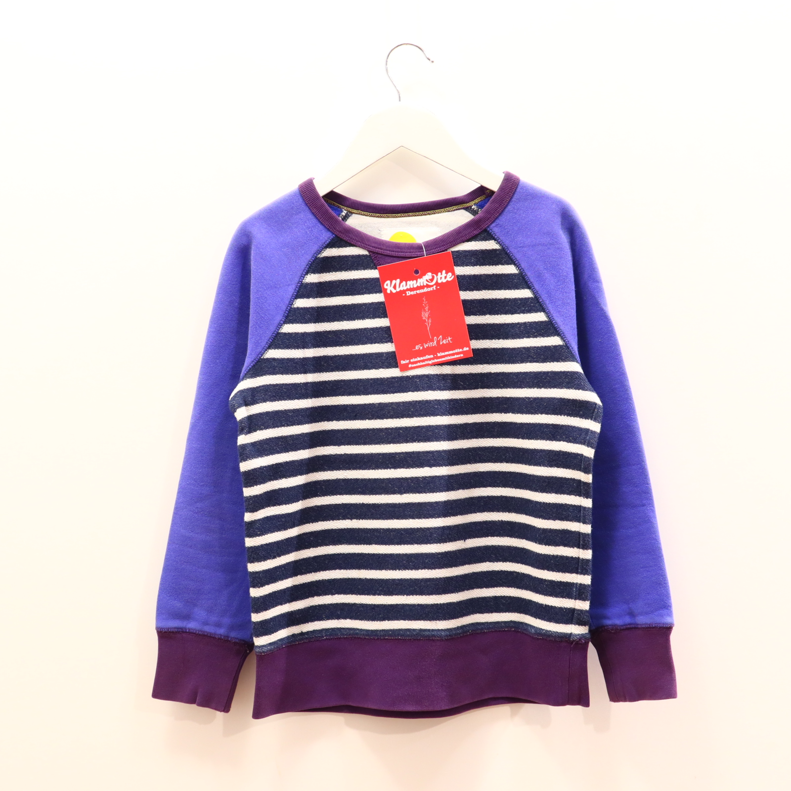 Oberteil mini Boden Gr. 128 Sweatshirt blau/lila/weiß Baumwolle gestreift/melange
