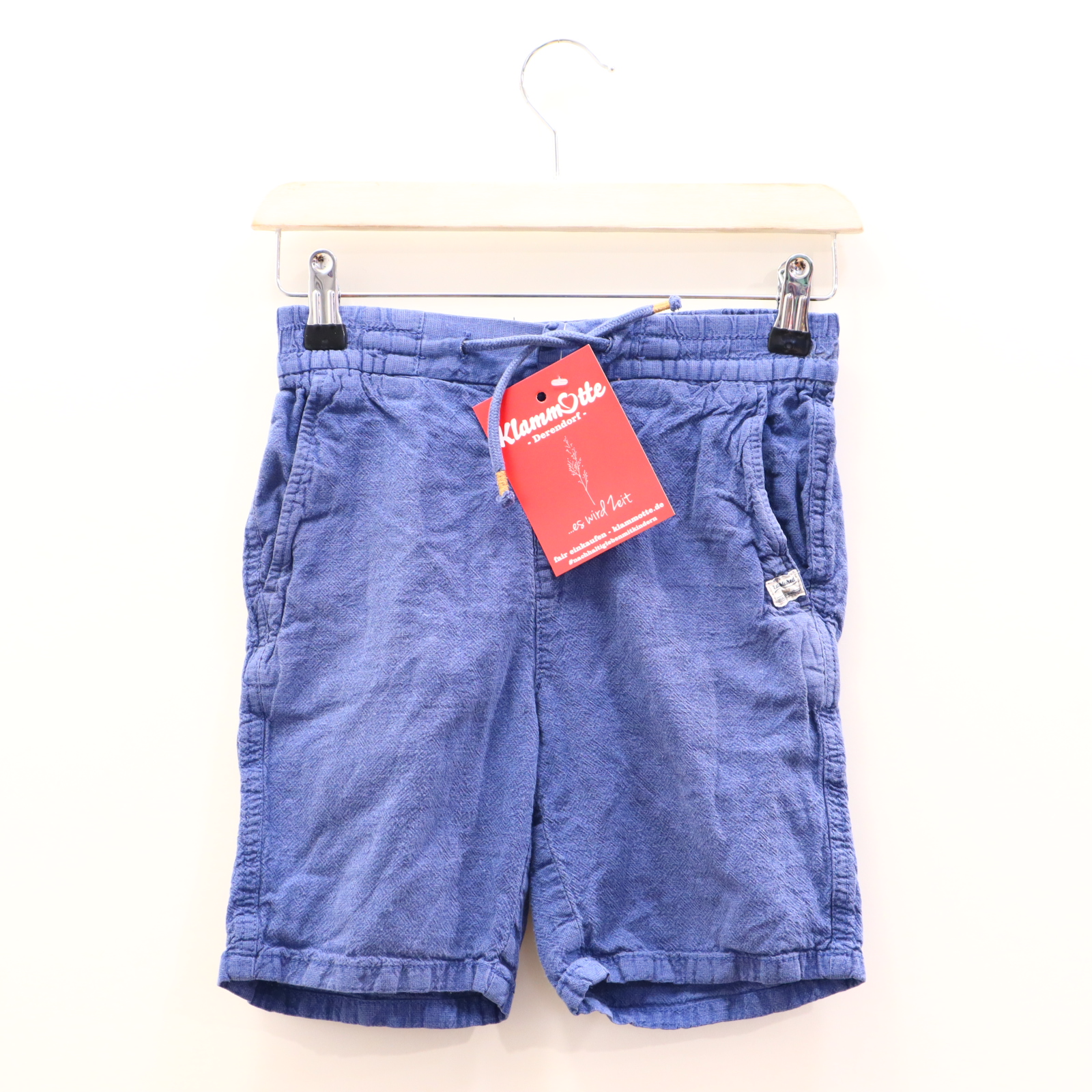 Hose H&M 128 Short blau melange Druckknopf/Gummibandzug Baumwolle/Leinen