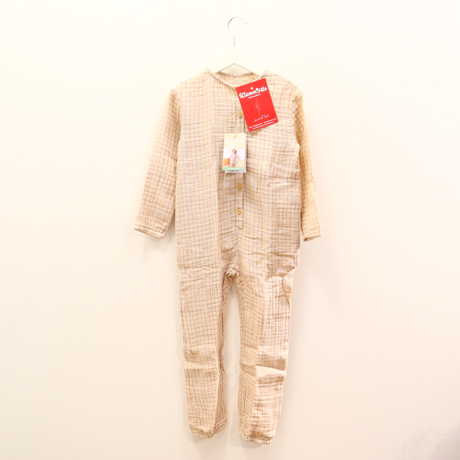 Oberteil TCM 98/104 sand gestreift Einteiler ohne Fuß Biobaumwolle/Musselin NEU!