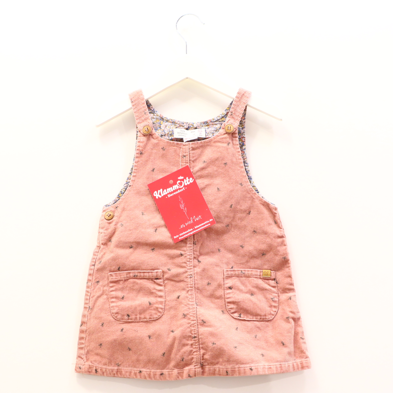 Kleider & Röcke ZARA Cordkleid/Latzkleid 98 rosa Alloverprint Cord