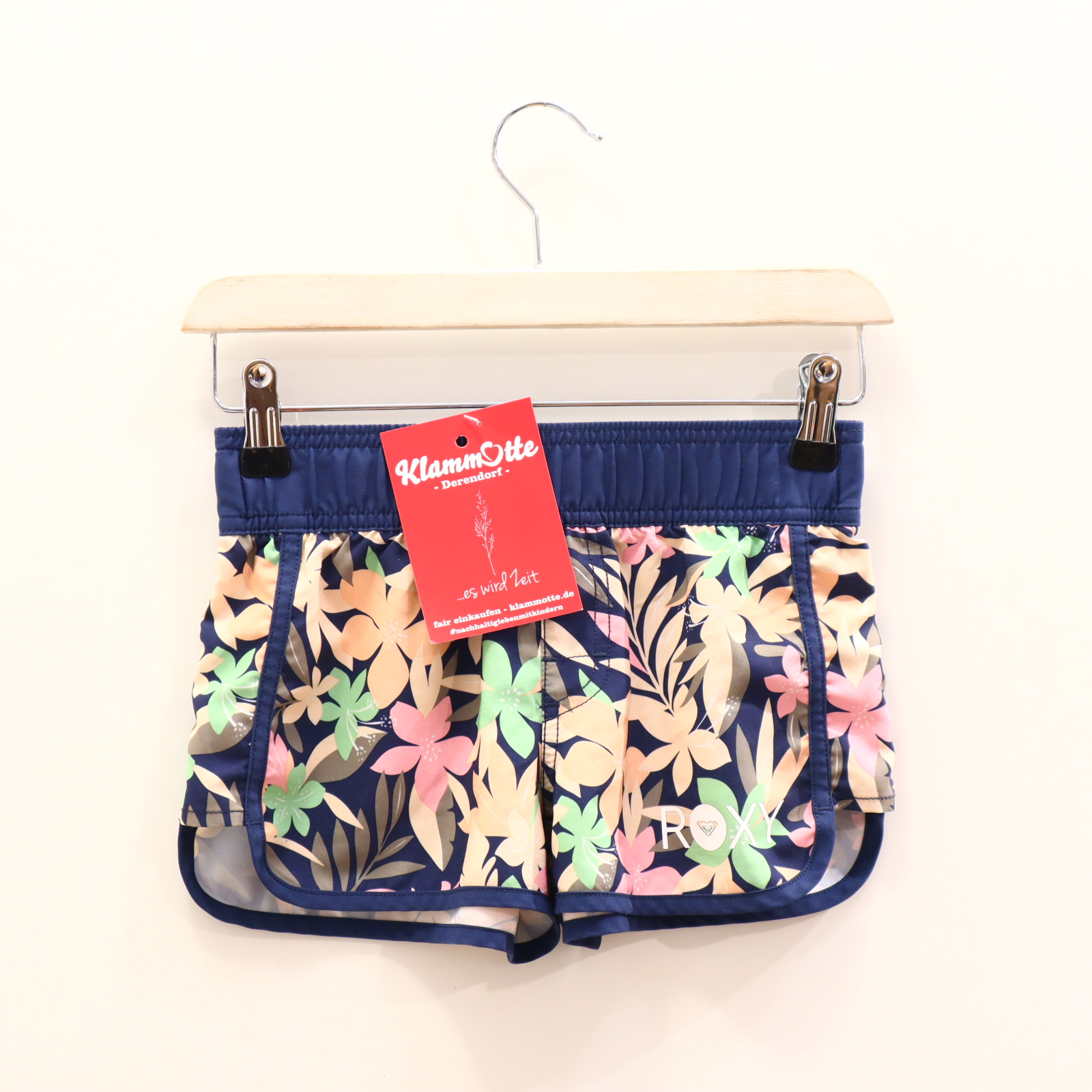 Bademode ROXY Badeshorts 128 blau/bunt/rosa Alloverprint/Blumen/Logo/Print