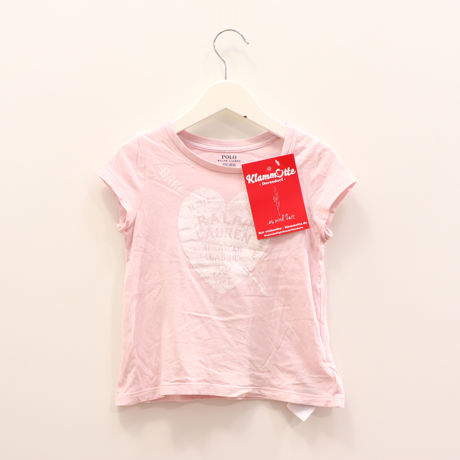 Oberteil RALPH LAUREN 98 rosa Logo/Print kurzarm Shirt Baumwolle