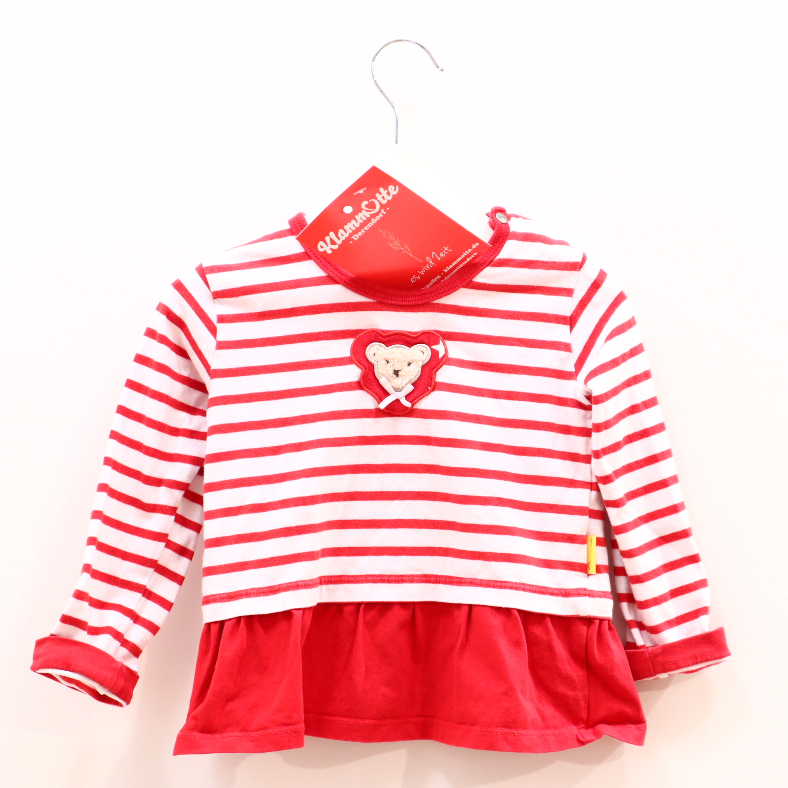 Oberteil Steiff 86 rot/weiß Applikation/gestreift/Logo/Volants Sweatshirt Baumwolle/Elasthan