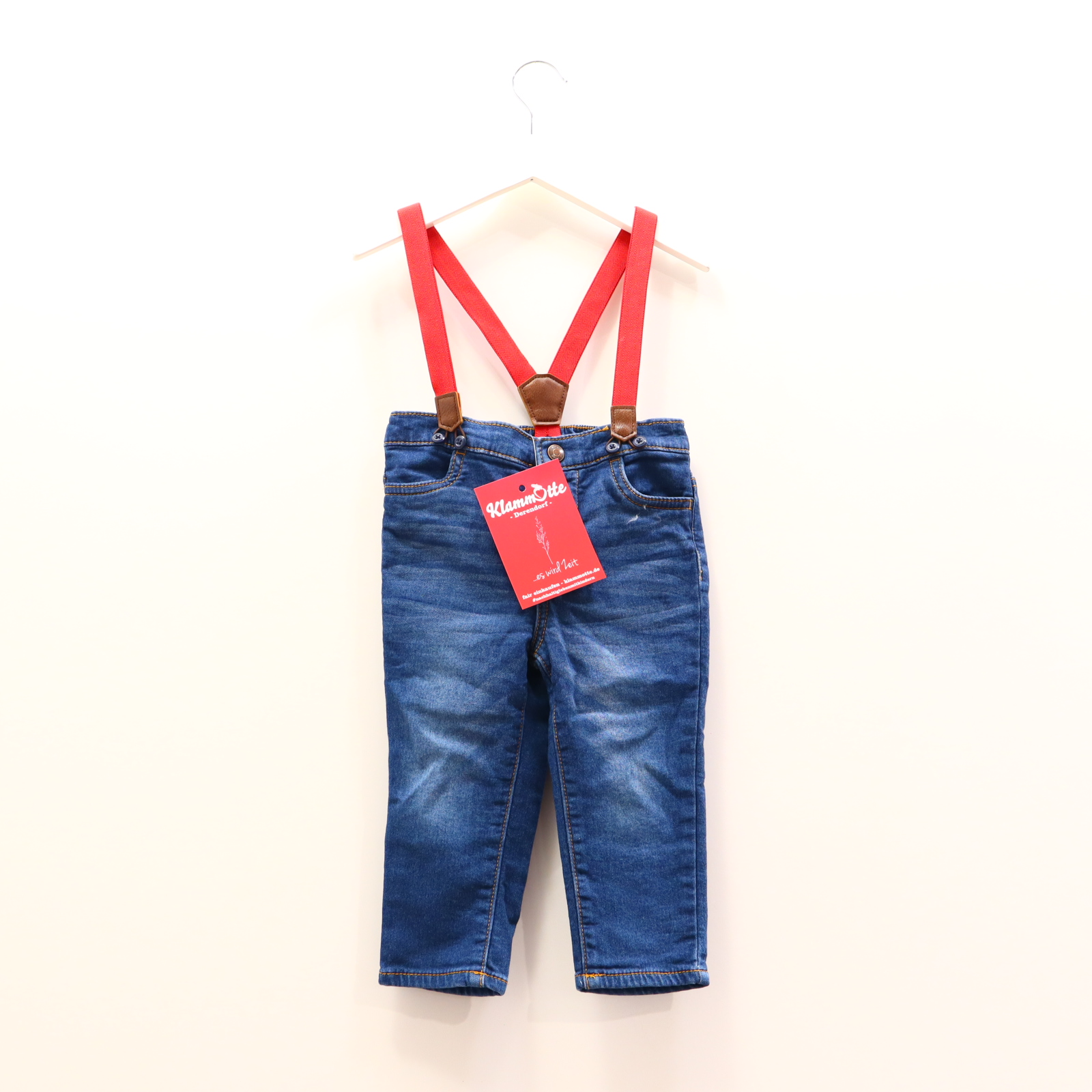 Hose OshKosh 86 Jeans blau Druckknopf/Gummibandzug Denim Hosenträger