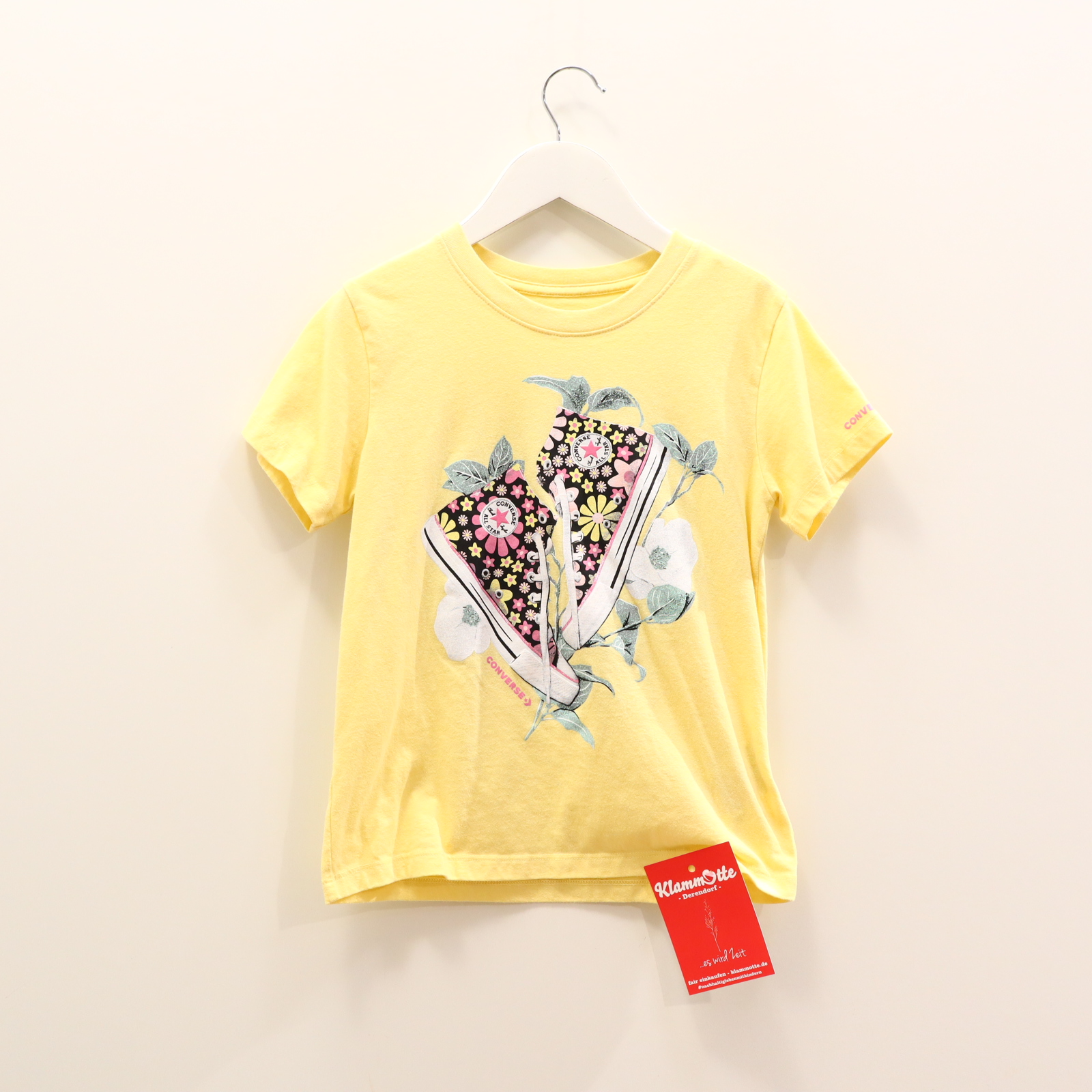 Oberteil CONVERSE 134/140 gelb Logo/Print kurzarm Shirt Baumwolle/Polyester