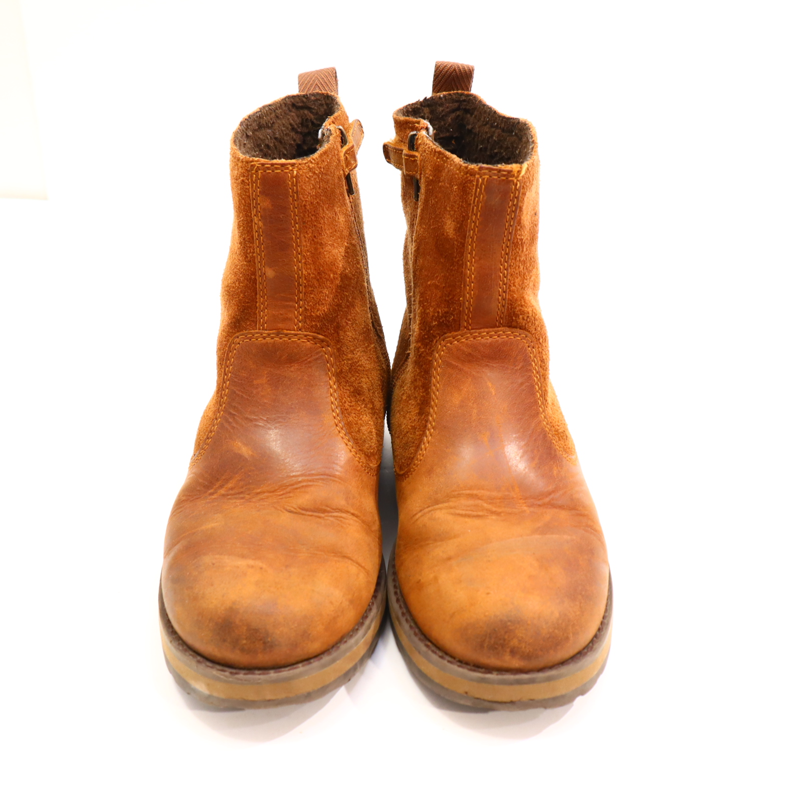 Halbschuhe Timberland Boots/Stieffelette 35 braun Leder Herbst/Winter leichte gleichmäßige Ablaufspuren gefüttert