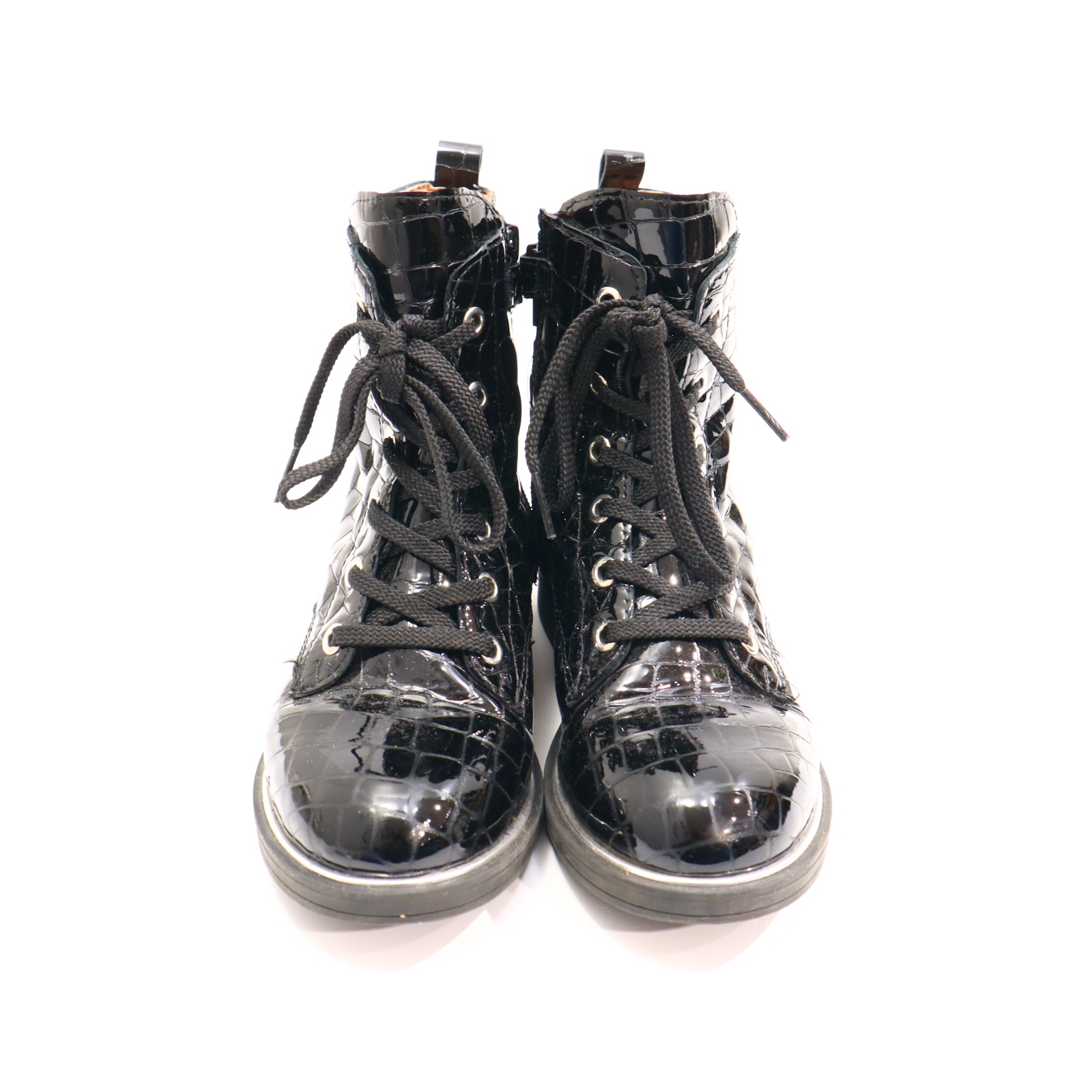 Halbschuhe UNISA Schnürschuh mit Reißverschluß/Stieffelette 34 schwarz Lack sehr gut