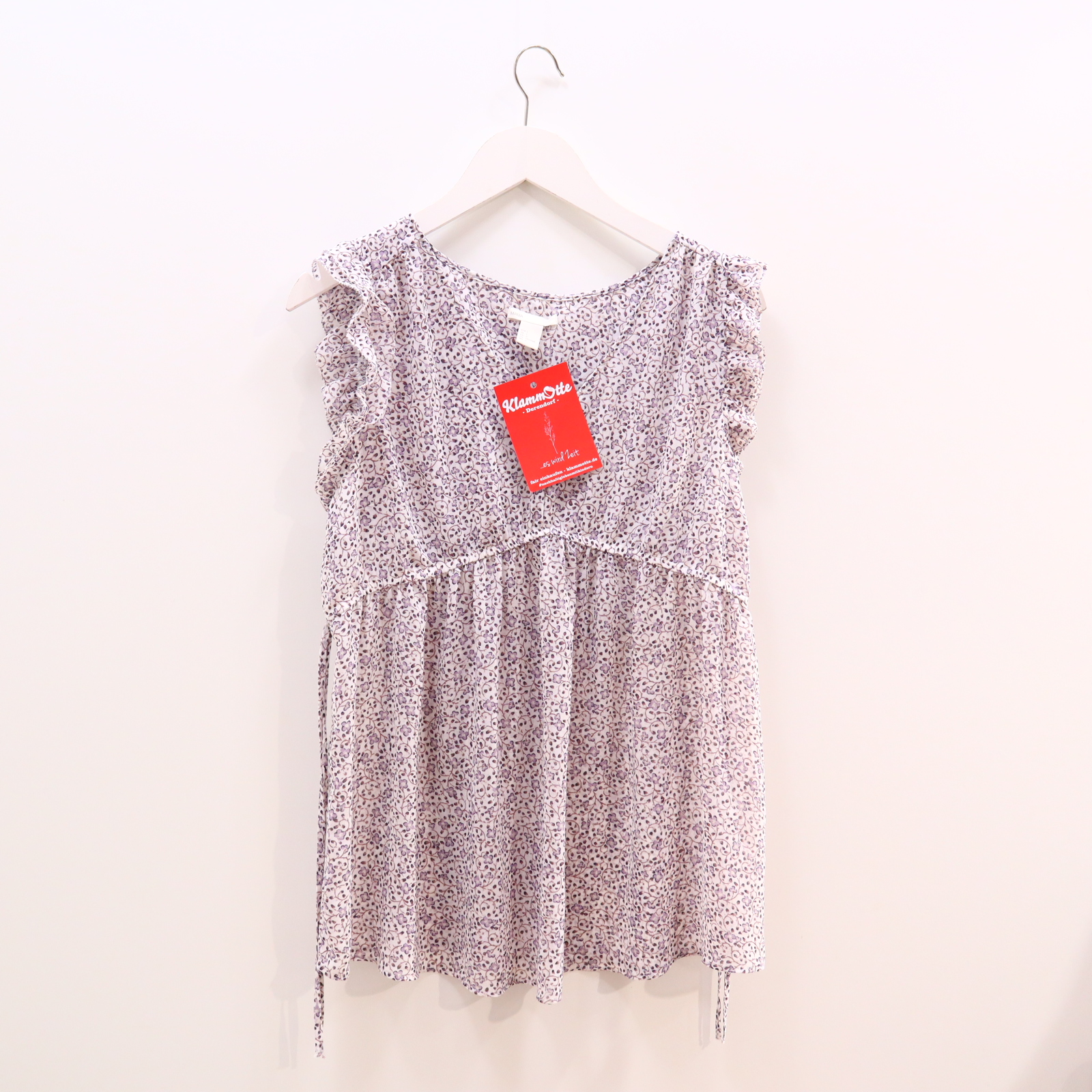 Bluse H&M L/42/44 creme/lila ärmellos Blumen/Alloverprint Polyester