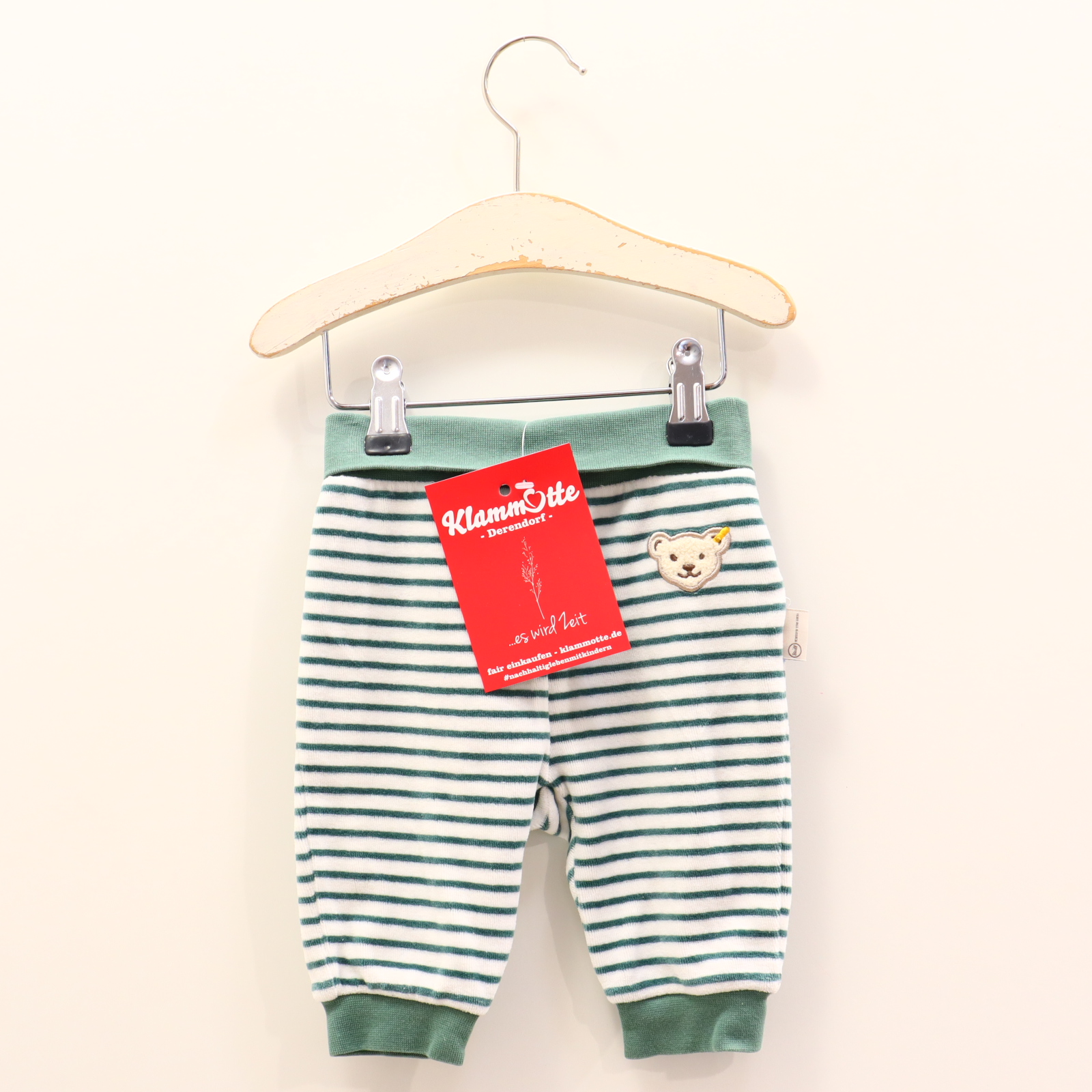 Hosen & Strampler Steiff 56 grün/weiß Applikation/gestreift/Logo Jogger/Schlupfhose Baumwolle/Nicki/Polyester Komfortbund
