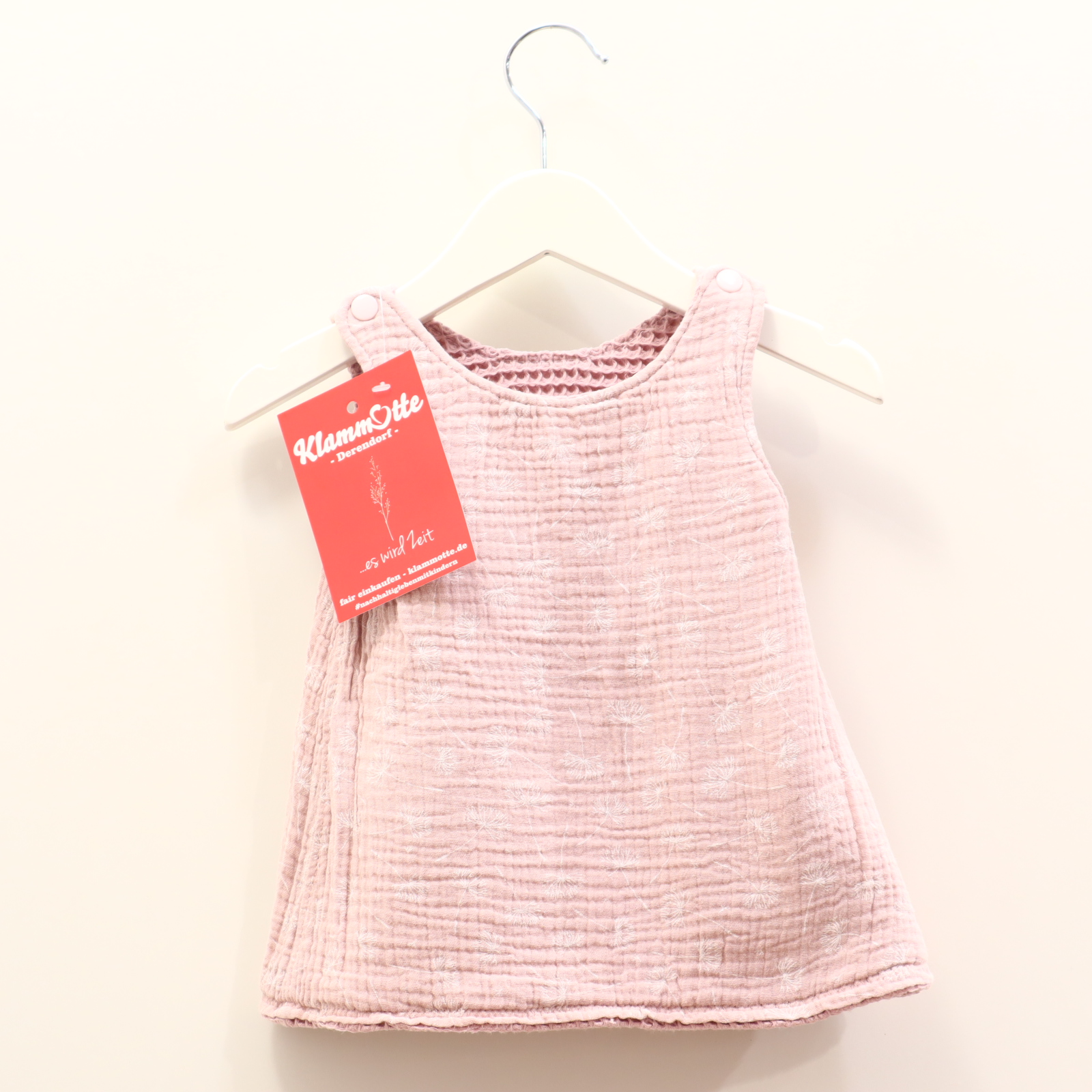 Oberteil Handmade 74/80 rosa Alloverprint/Blumen Tunika Musselin/Waffelpiquee wendbar