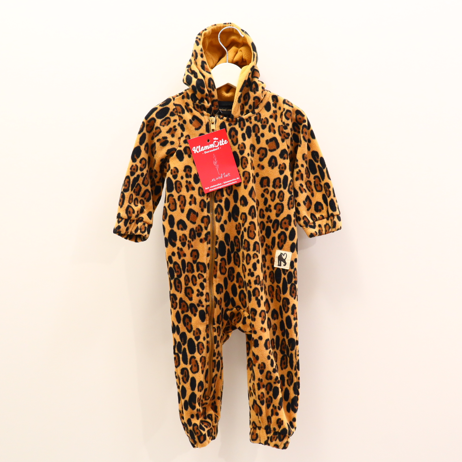Jacken & Overalls mini rodini Fleeceoverall 80 caramell/schwarz Animalprint/Applikation/Logo