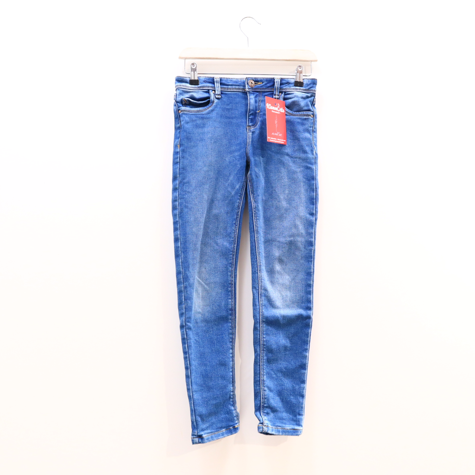 Hose C&A Jeans 146 blau Denim Knopf/Reißverschluß/verstellb. Bund Skinny