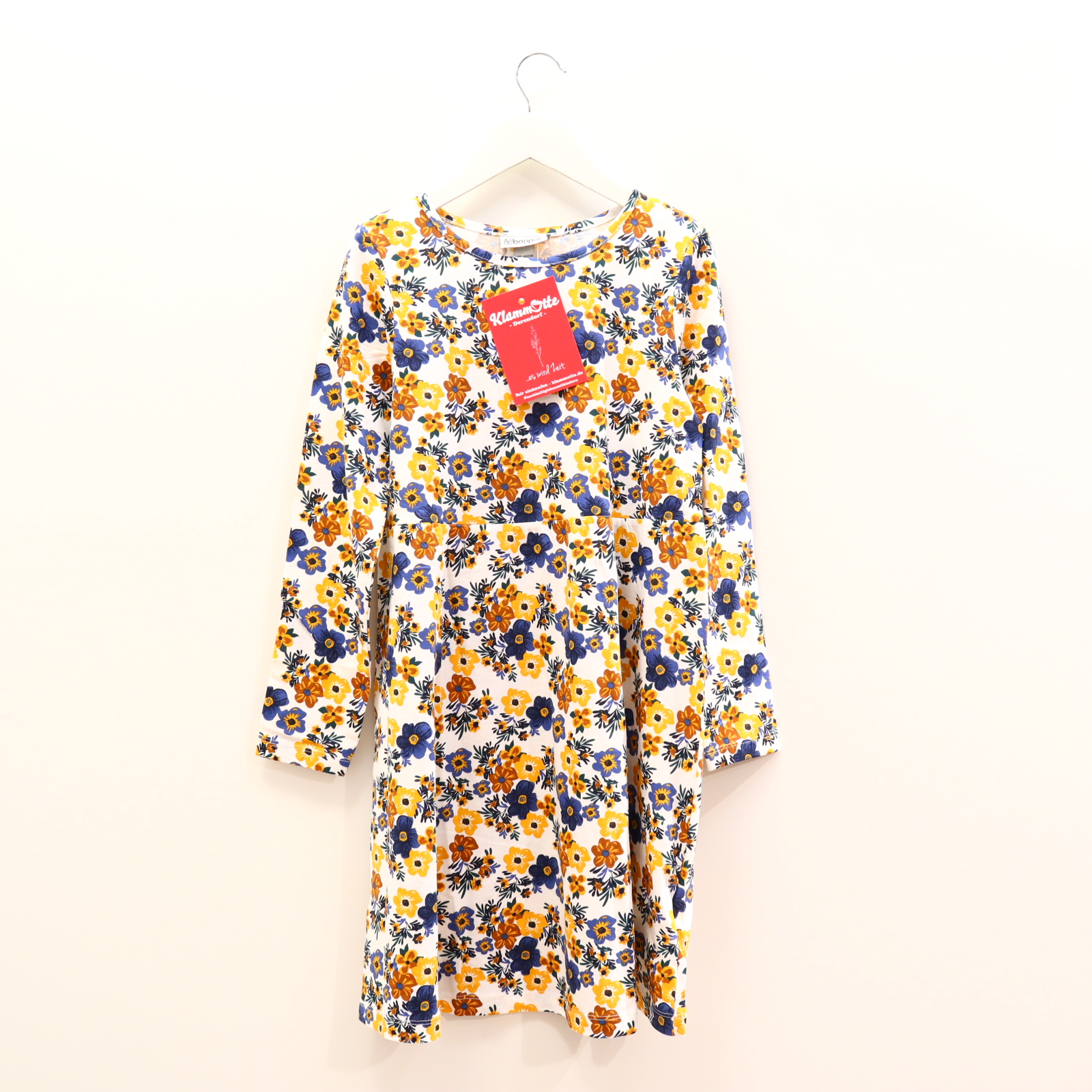 Kleider & Röcke bonprix Jerseykleid 140/146 blau/bunt/karamell/weiß Alloverprint Baumwolle neuwertig