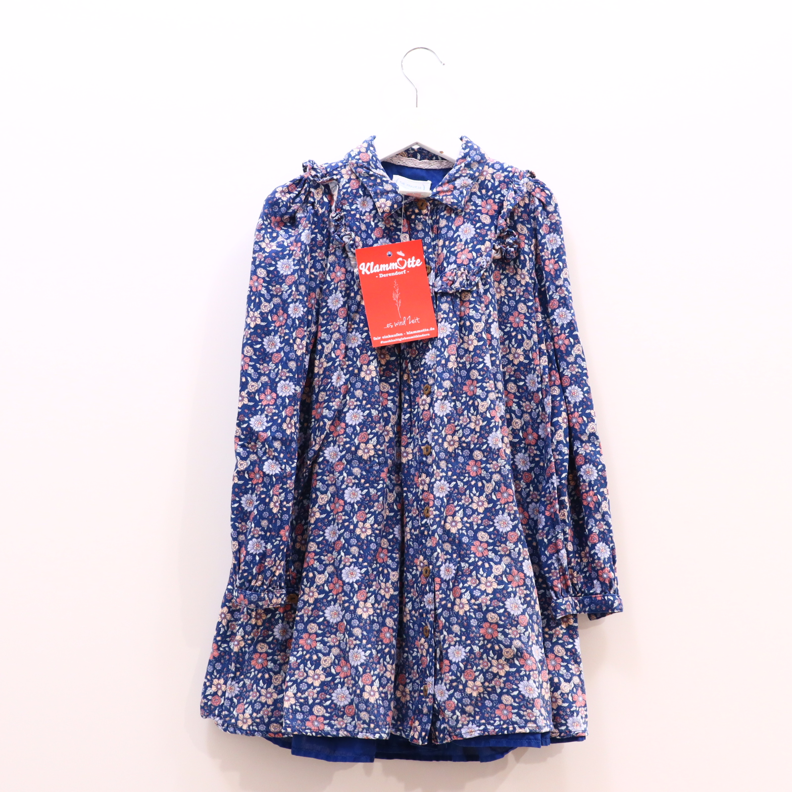 Kleider & Röcke THE PRAIRIE Blusenkleid 122 blau/bunt Alloverprint/Blumen/Volants Baumwolle/Viskose Knopfleiste