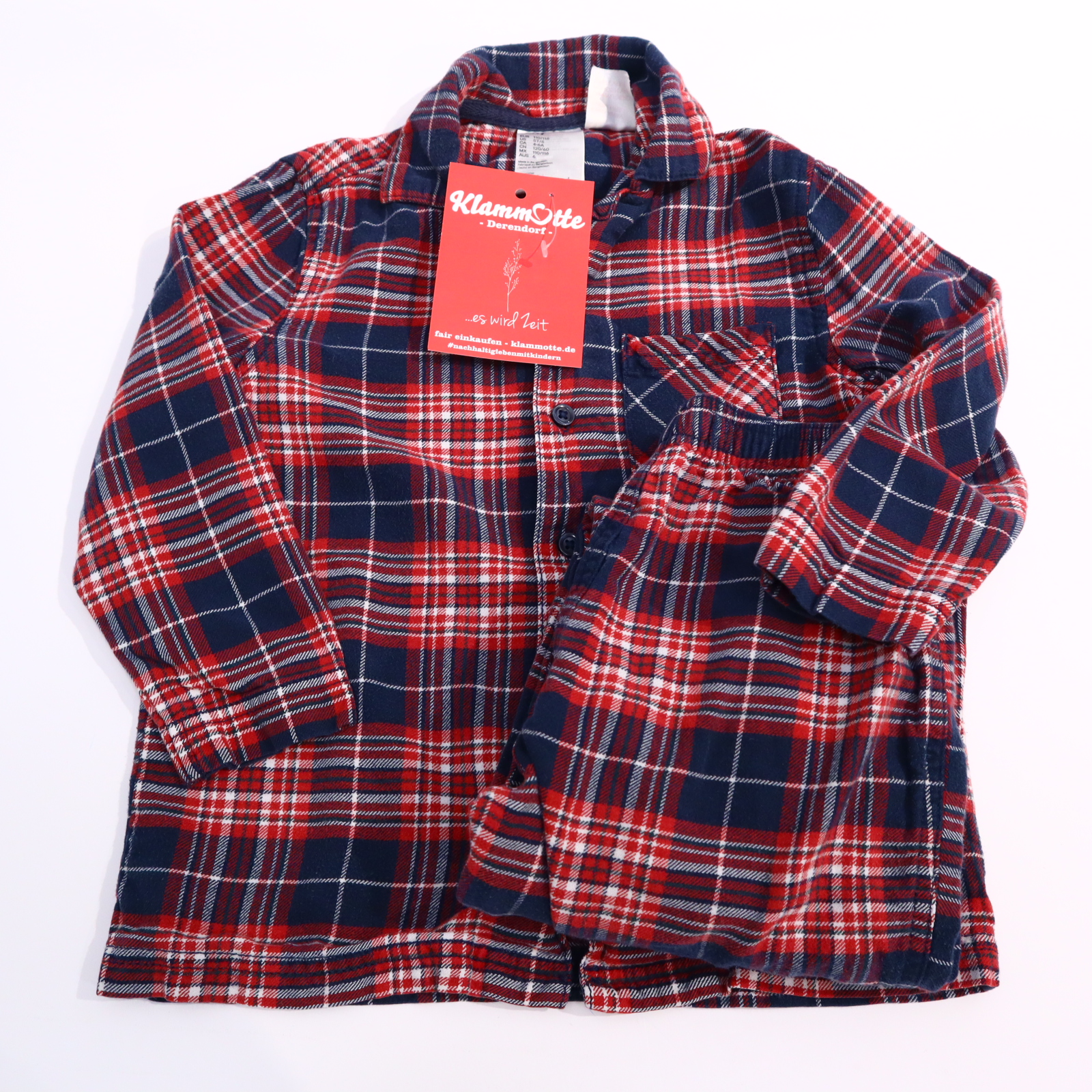 Oberteil H&M Gr. 110/Gr. 116 Schlafkleidung/2-teiler blau/rot/weiß Baumwolle/Flanell gestreift