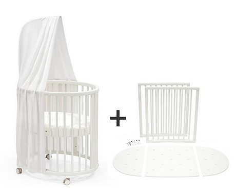 Betten Kinderbett STOKKE Sleepi mini Holz weiß gut Himmel/Matratze/Rollen erweiterbar/inkl. Umbausatz Kinderbett/Kein Versand!