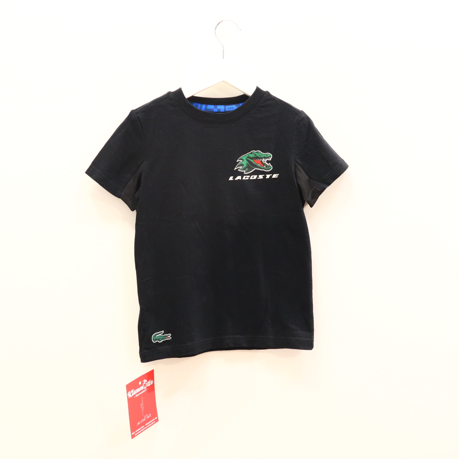 Oberteil LACOSTE Gr. 116 kurzarm Shirt schwarz Polyester Backprint/Logo/Print