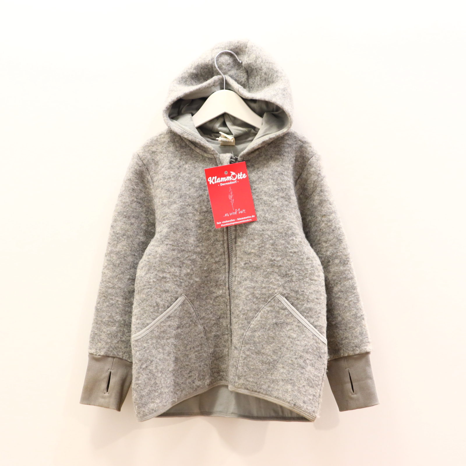 Jacke Alana 110/116 grau Wolljacke Biobaumwolle/Schurwolle/Wollwalk Jerseyfutter