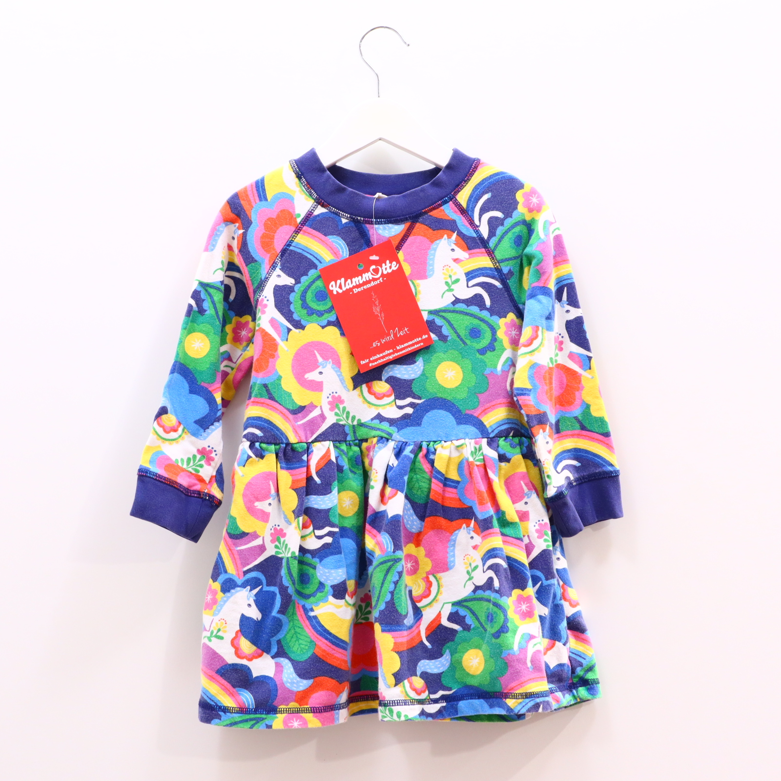Kleider & Röcke mini Boden Sweatkleid 104 blau/bunt Alloverprint Baumwolle/Elastan leicht blass
