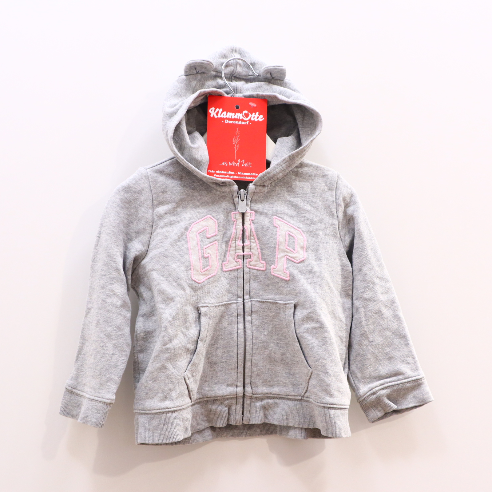 Oberteil GAP 86/92 grau Applikation/Logo/melange Kapuzenjacke Baumwolle/Polyester Jersey-Kapuzenfutter