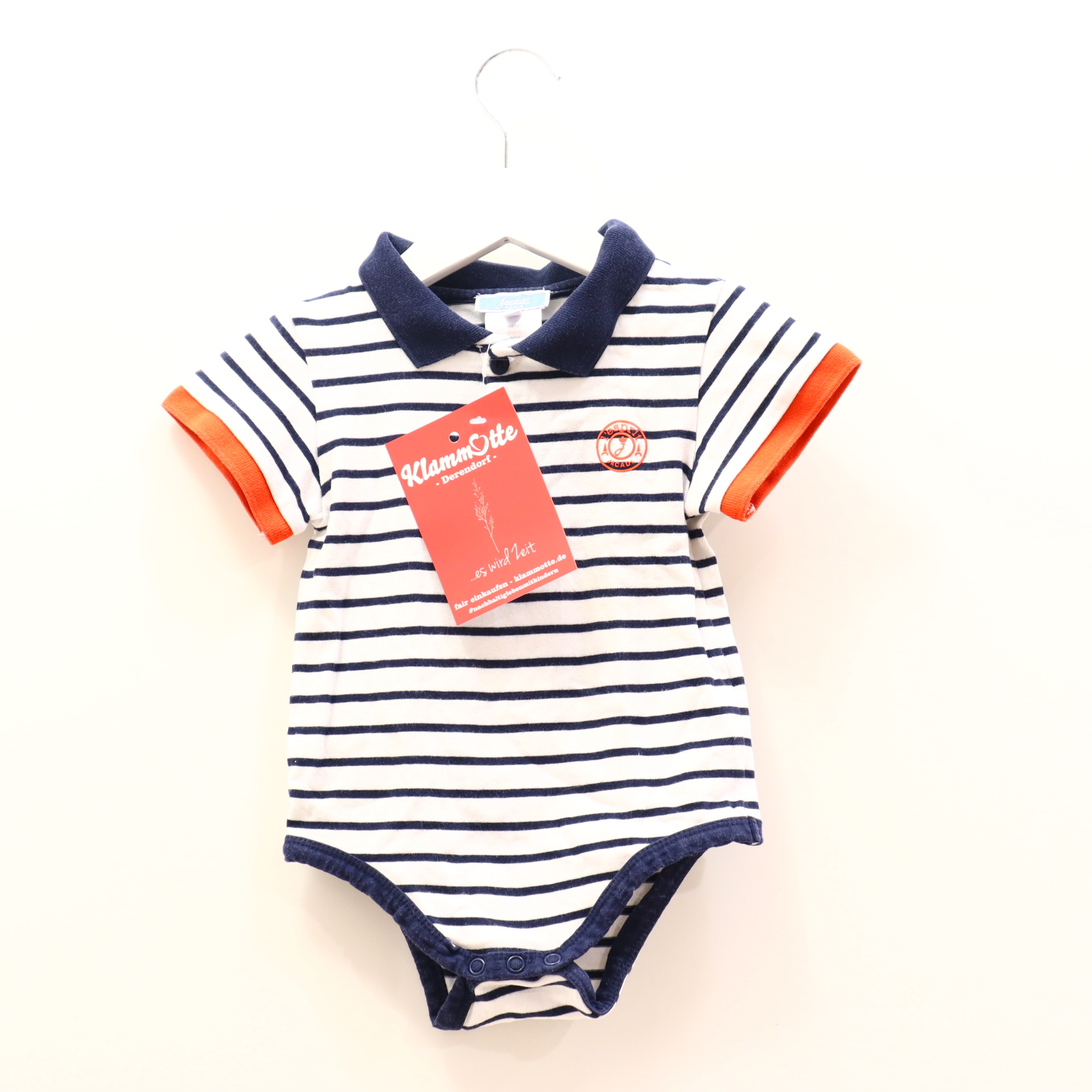 Body jacadi 98 blau/weiß kurzarm/Polo gestreift/Logo/Print Baumwolle/Interlock