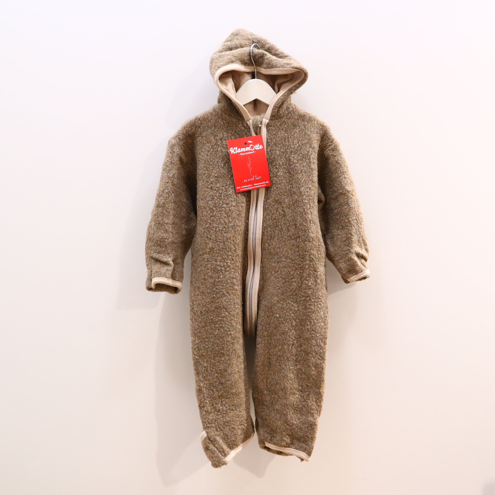 Jacke iobio 86/92 walnuss melange Wollfleeceoverall Baumwolle/Schurwolle Jersey-Kapuzenfutter/Stülpbündchen