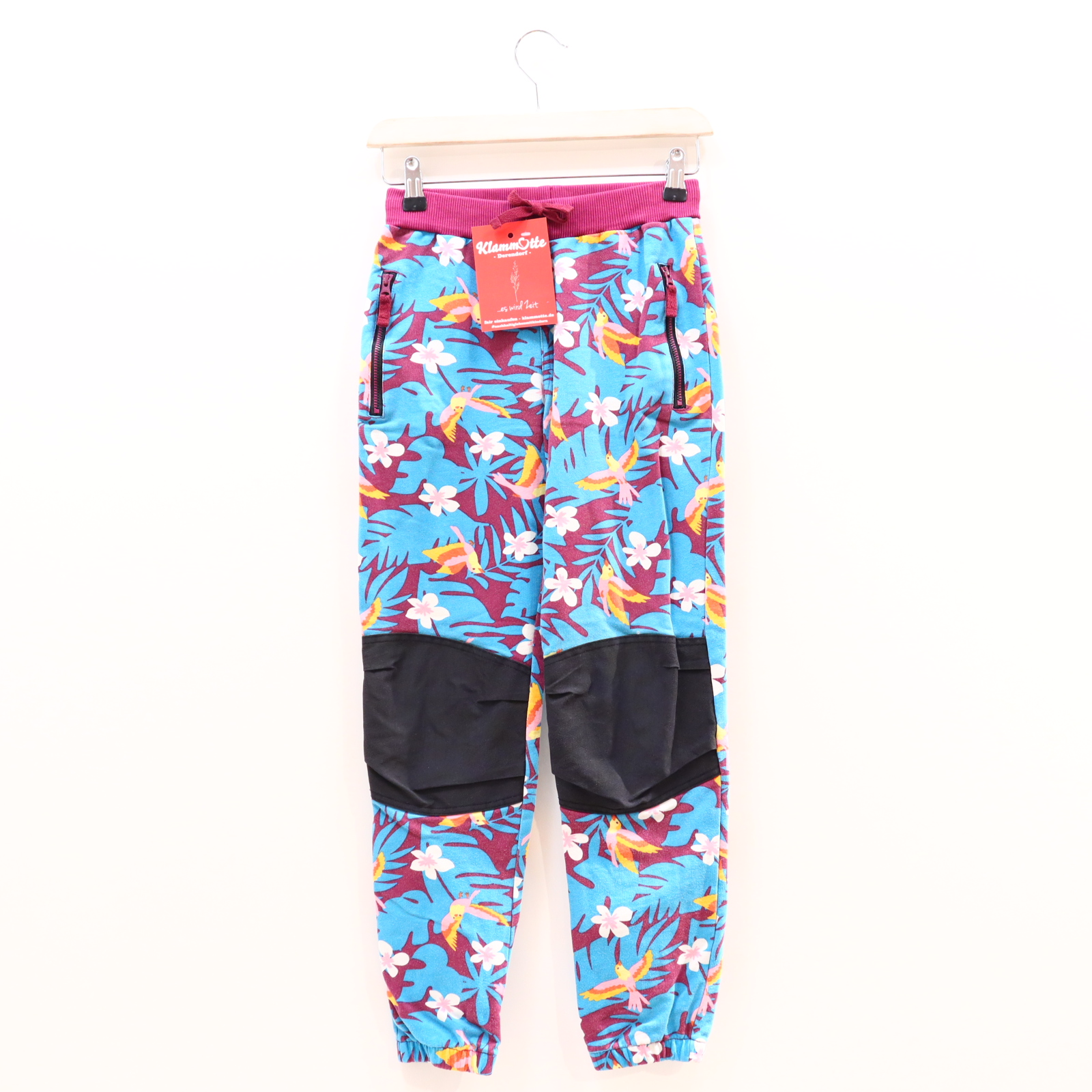 Hose Jako-O Jogger 140/146 bordeaux/bunt/türkis Allover Print Baumwolle/Sweat Gummibandzug/Kordelzug verstärkte Knie & Po