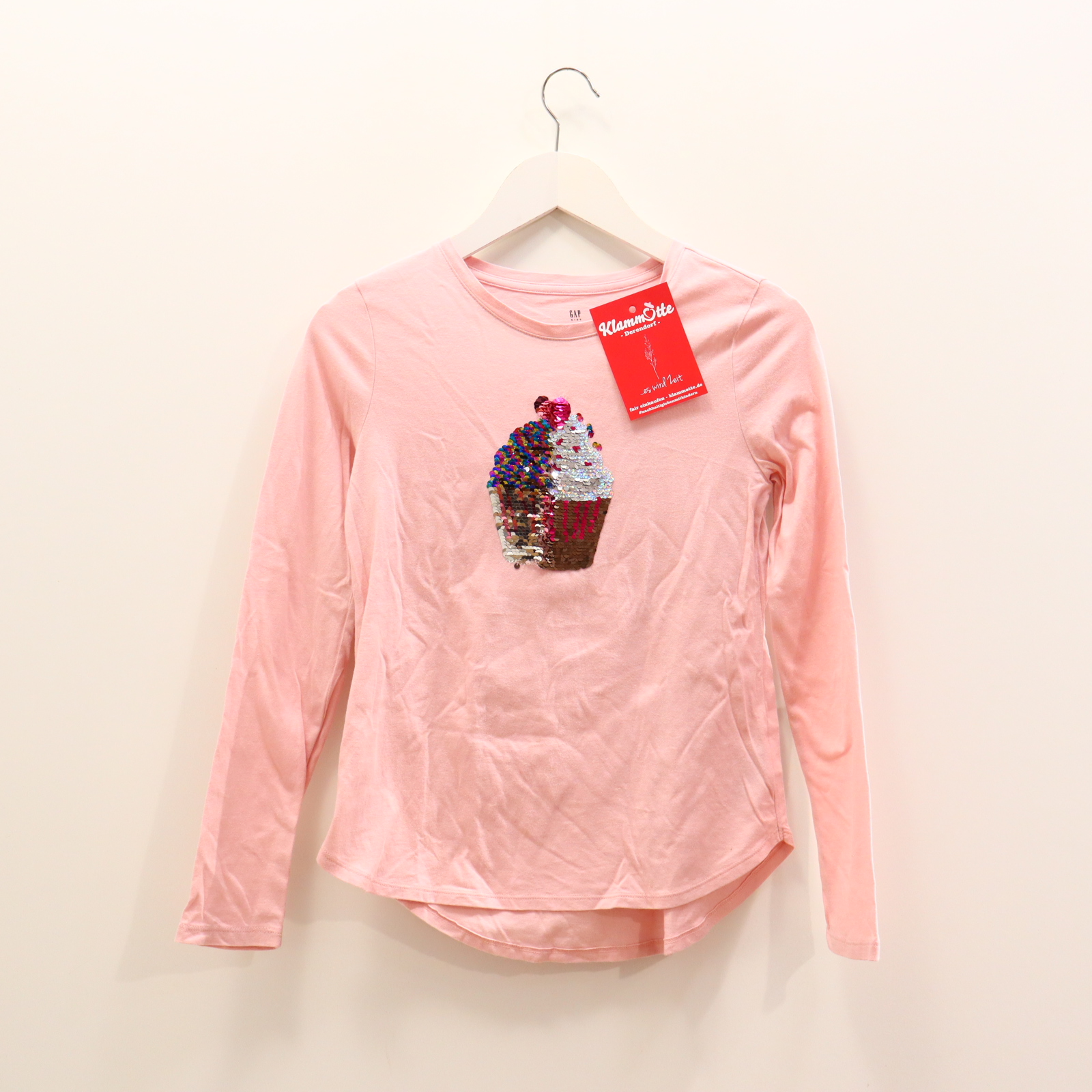 Oberteil GAP 152 rosa Wendepailetten langarm Shirt Baumwolle