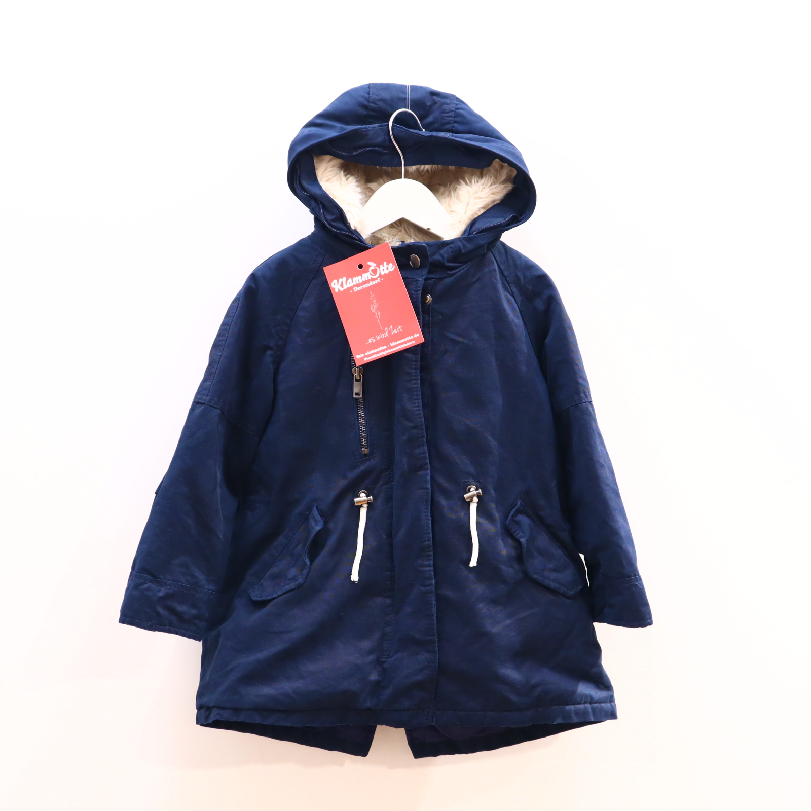 Jacke ZARA Parka 116 blau Herbst/Winter Teddyfutter Kapuzenbesatz fehlt