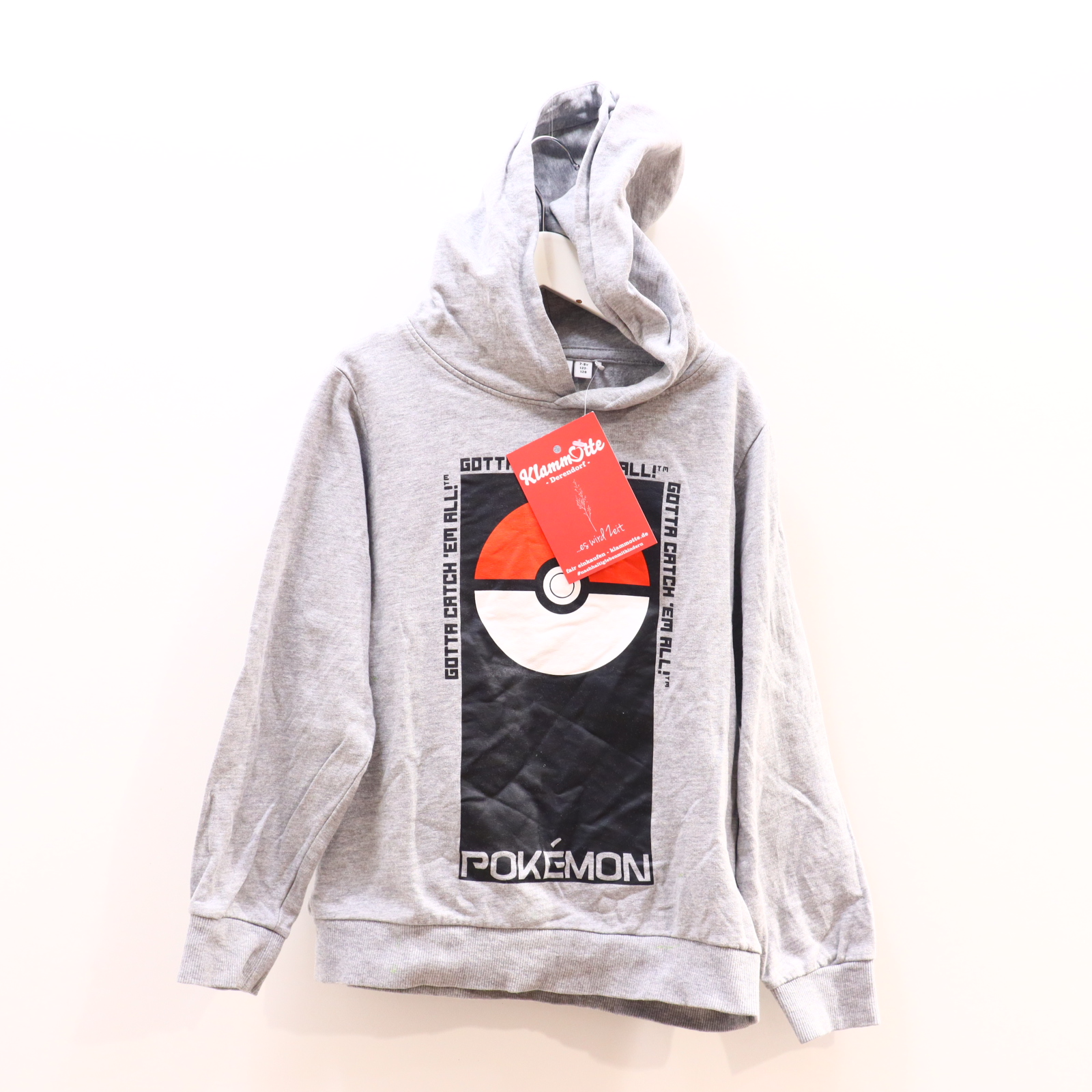 Oberteil name it Gr. 122/Gr. 128 Kapuzenpullover grau Baumwolle/Viskose melange/Print Pokemon