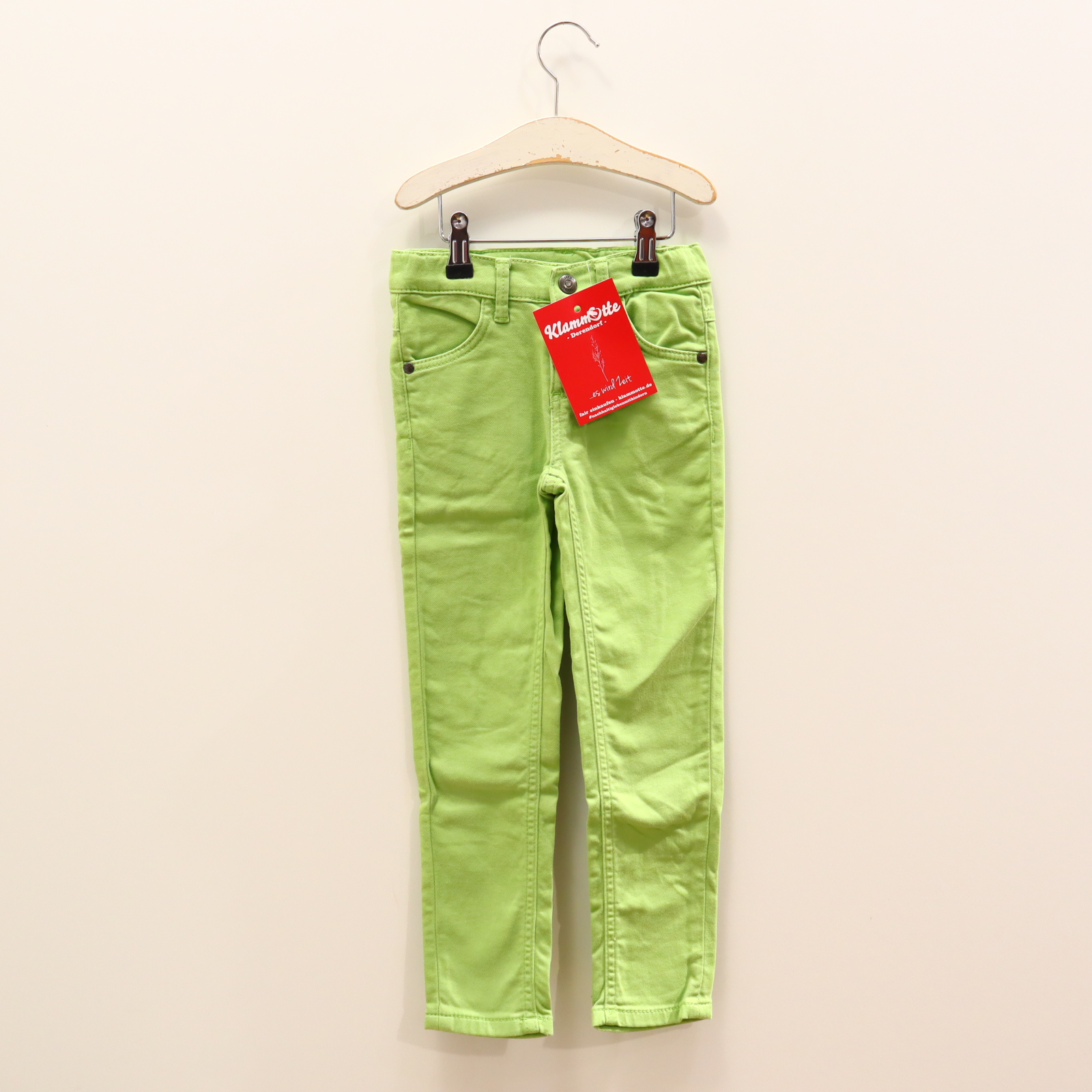 Hose Jako-O 116 grün Reißverschluß/Schiebeknopf/verstellb. Bund Baumwolle/Elasthan/Twill schmal