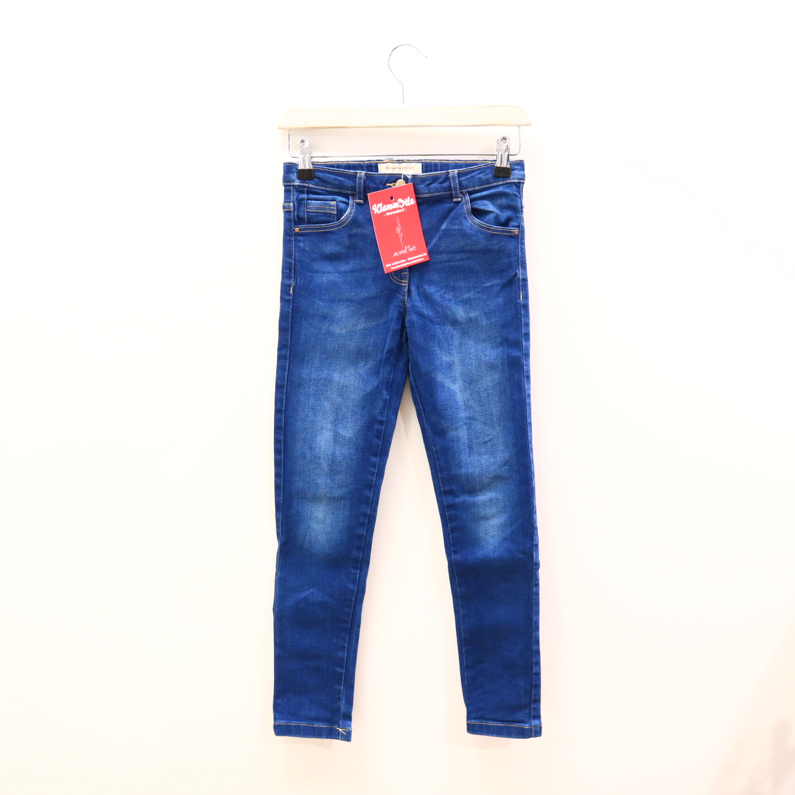 Hose next 140 Jeans blau Knopf/Reißverschluß/verstellb. Bund Denim Skinny
