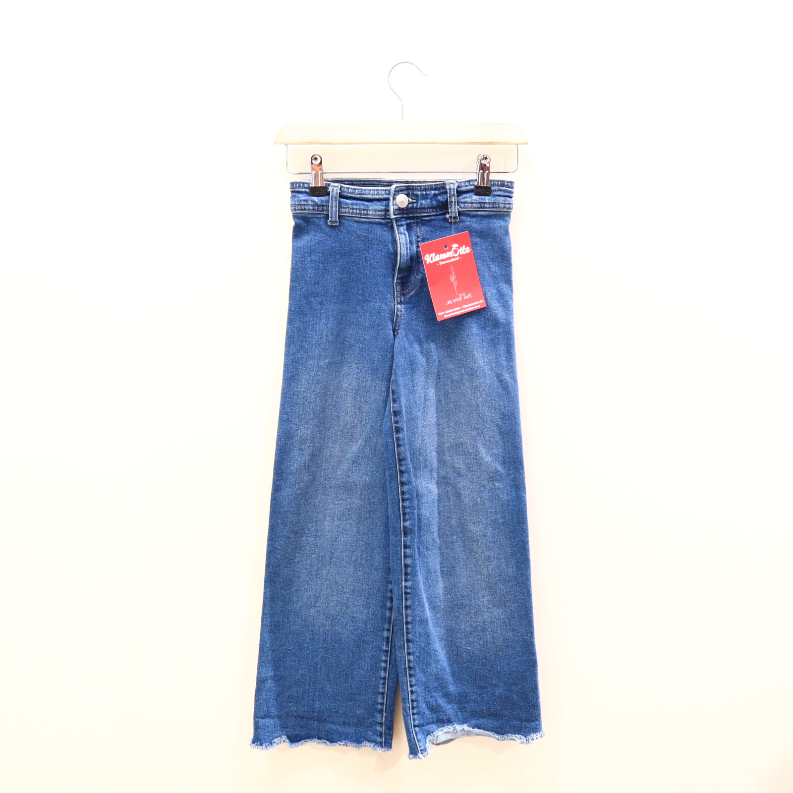 Hose ZARA Jeans 128/134 blau Denim Knopf/Reißverschluß/verstellb. Bund Wide Leg